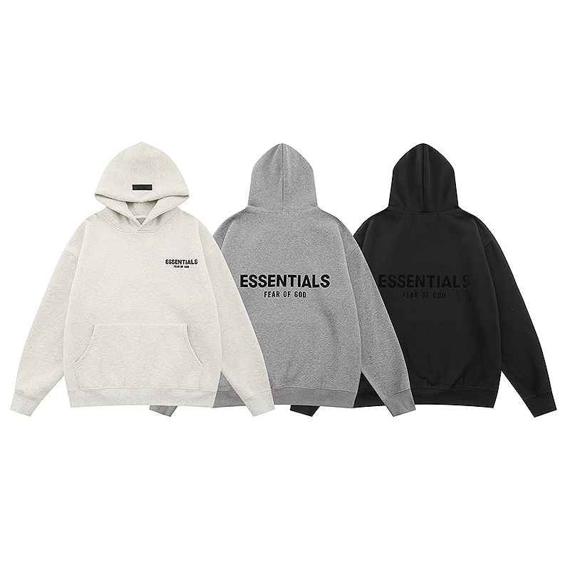Fog Multi-Line Essentials Flocked Hooded Sweatshirt High Street Loose Casual American Style Couple Pullover for Men and Women