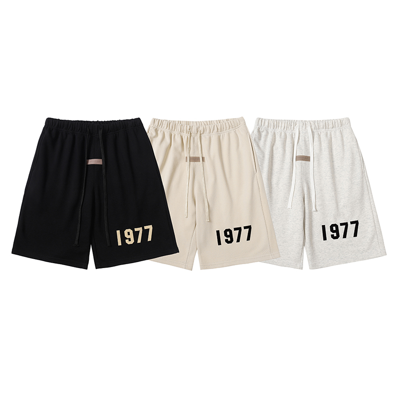 Essentials Season 8 1977 Flocked Shorts Fog High Street Sports Casual American Style Unisex Five-Point Shorts