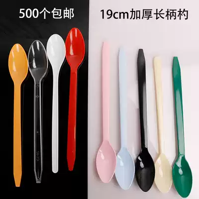 Thickened orange green transparent disposable spoon long handle spoon Ice cream spoon Plastic spoon spoon export 100 pcs