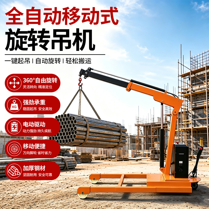 Fully Electric Mobile Loading and Unloading Lifting and Rotating Small Crane Mounted on a Vehicle for Warehouse Hydraulic Boom Crane with a Capacity of 2 Tons