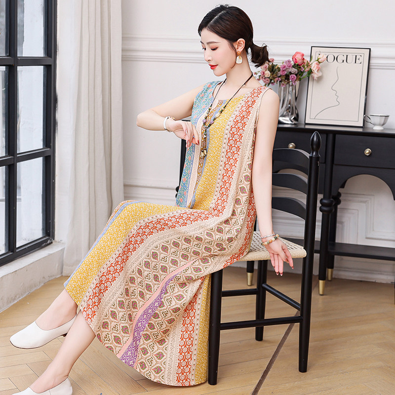 2026 New summer cotton and silk nightgown, women's anti-protrusion large-sized sleeveless pajamas, sweet loose dress, home wear