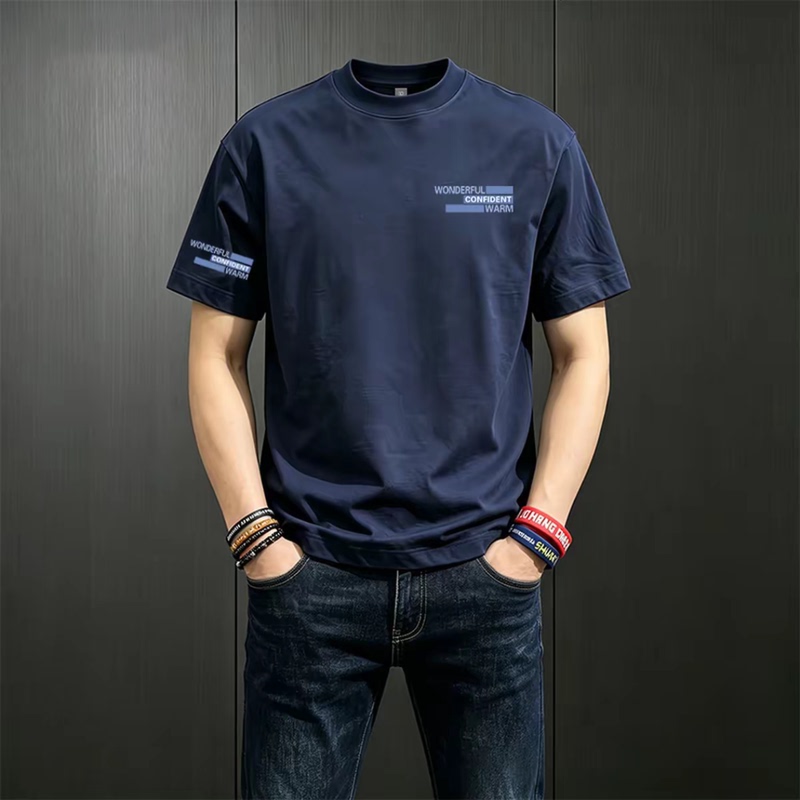 Navy Blue American Style Trendy Brand T-Shirt for Men, Short-Sleeved, New Summer Style, Loose Fit, Large Size Casual Top X