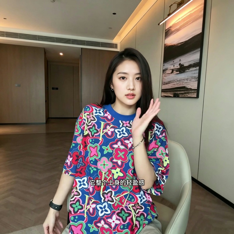 2026 Summer High-End New Men's Trendy Brand Colorful Floral Letter Pattern Short-Sleeved T-Shirt Loose Round Neck Top