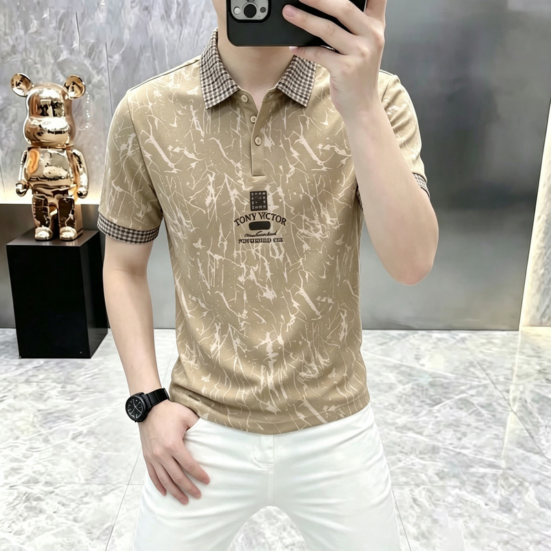 【European Light Luxury】Men's New Summer Short-Sleeve T-Shirt Trendy Slim Fit European Style Light Luxury Jacquard Polo Shirt Trend 【European Light Luxury】Men's New Summer Short-Sleeve T-Shirt Trendy Slim Fit European Style Light Luxury Jacquard Polo Shirt Trend