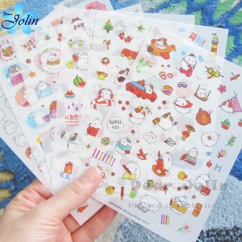 Stupid round rolling rabbit rabbit flower cute character multi-purpose decorative flat hand account cartoon stickers and paper PET