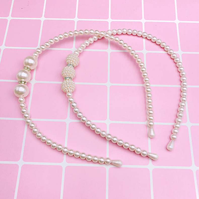 Children's Pearl Headband with Large Pearls, Korean Style Fashion Handmade Beaded Headwear, Adult Hair Accessory with Pearls and Rhinestones