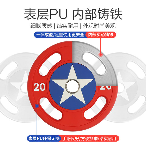 Captain America Barbell Plates, Environmentally Friendly and Odorless Pu Grip Plates, Gym Commercial and Home Use Weight Plates, Squat Weight Plates