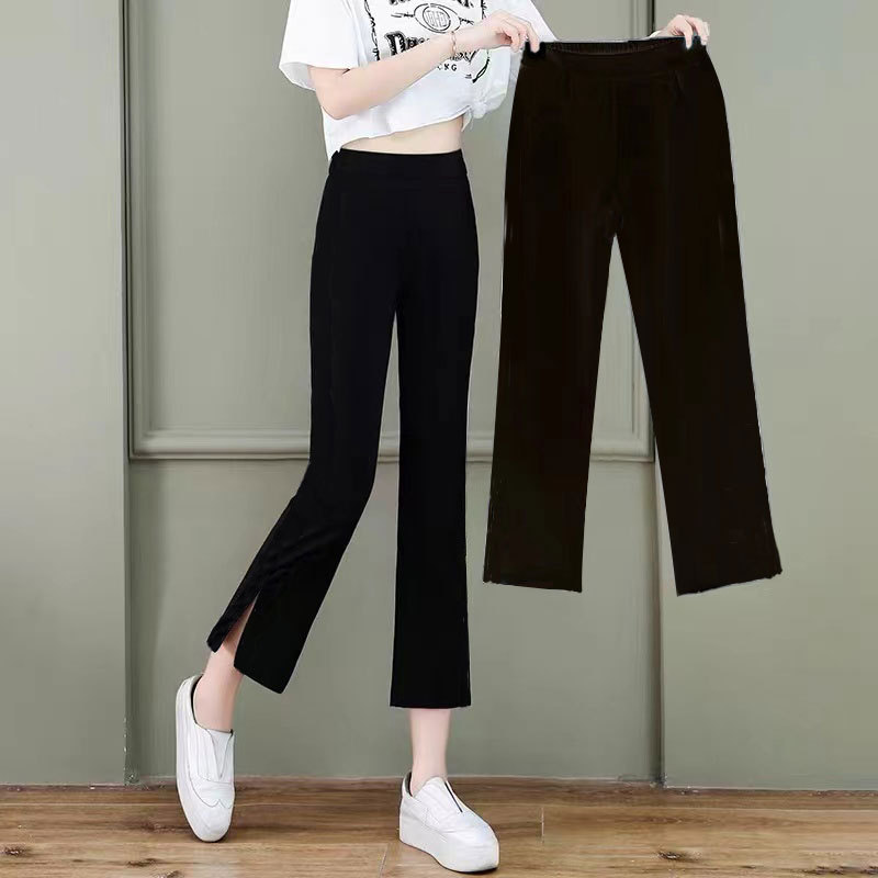Petite Women's Flared Pants with a Slit, 2026 Summer Thin and Slim-Fitting Cropped Casual Black Pants