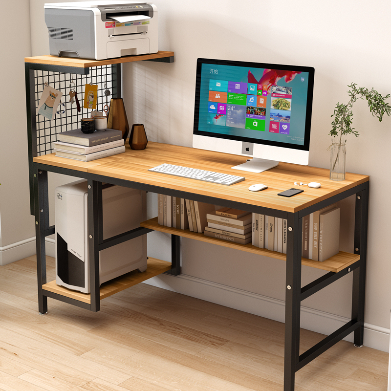 Desktop Computer Desk with Printer Stand, Office Desk, Gaming and Study Table with Grid, Practical Home Writing Desk
