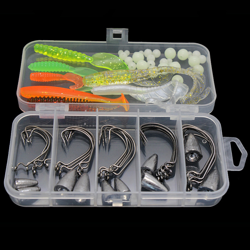 Luya soft bait fake bait anti-hanging bottom Texas fishing group crank hook large, medium and small curly tail soft worm needle tail fake bait fishing gear