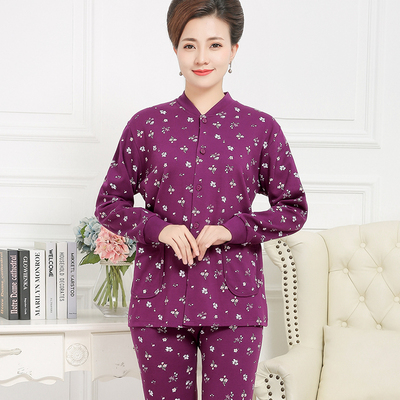 người trung niên và người già cardigan quần áo cotton mùa thu quần mùa thu phụ nữ lỏng lẻo trên ấm đồ lót mẹ mùa thu mỏng áo bộ