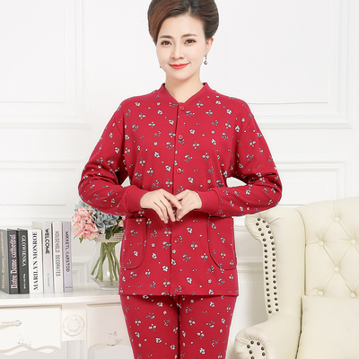 người trung niên và người già cardigan quần áo cotton mùa thu quần mùa thu phụ nữ lỏng lẻo trên ấm đồ lót mẹ mùa thu mỏng áo bộ