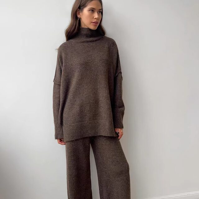 European and American Style Autumn and Winter Loose Knit Sweater and Pants Set