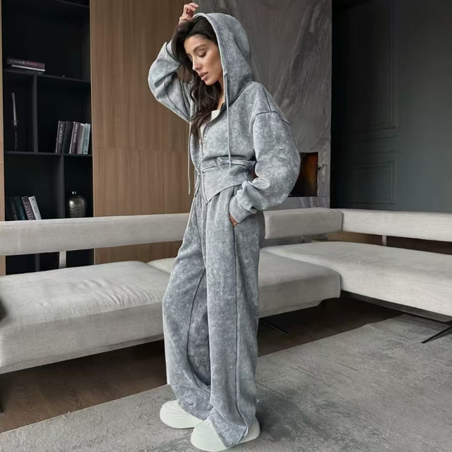 European and American style fashionable casual hooded sweatshirt and pants two-piece set Hooded top casual pants set