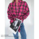 European and American Style Fashion Loose-Fitting Rose Red Plaid Long-Sleeved Shirt