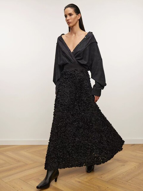 European and American style autumn and winter new petal design skirt Fashionable high waisted skirt