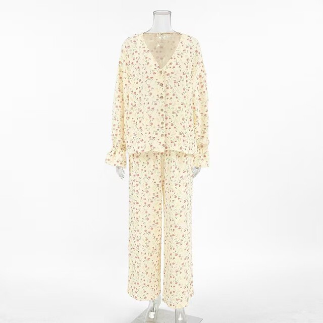 European and American new fashion loose casual long-sleeved tops and trousers home wear set Top and pants set