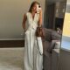 European and American Style Fashion V-Neck Cardigan Vest High-Waisted Wide-Leg Pants Suit V-Neck Top and Pants Suit