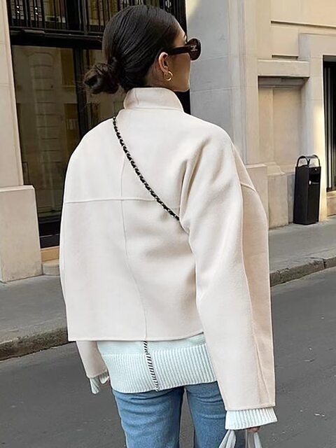 European and American Style New Loose-Fitting Long-Sleeved Short Woolen Jacket