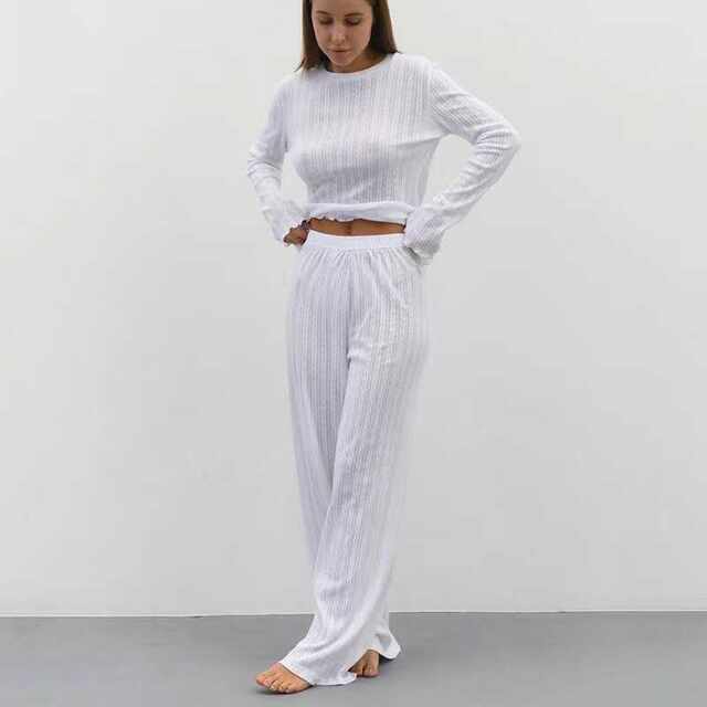 European and American Style Ruffled Knit Loose Comfortable Top and Pants Set Loungewear Set
