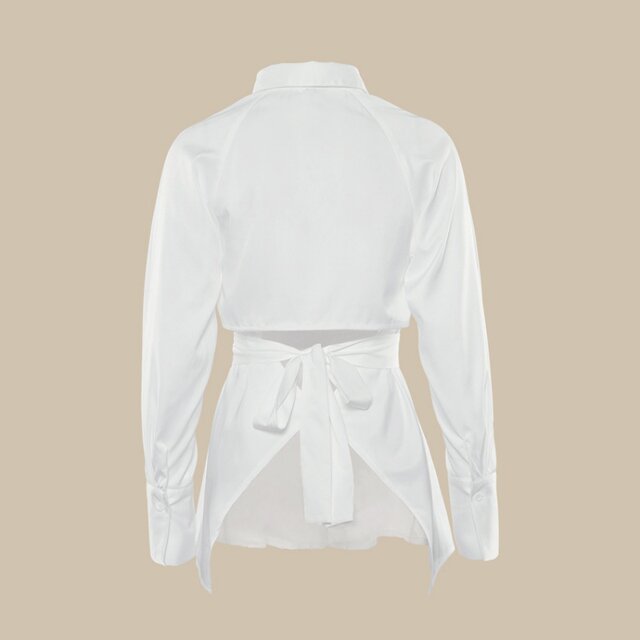 Europe and America Leaky Back Hollow Bandage Shirt Top