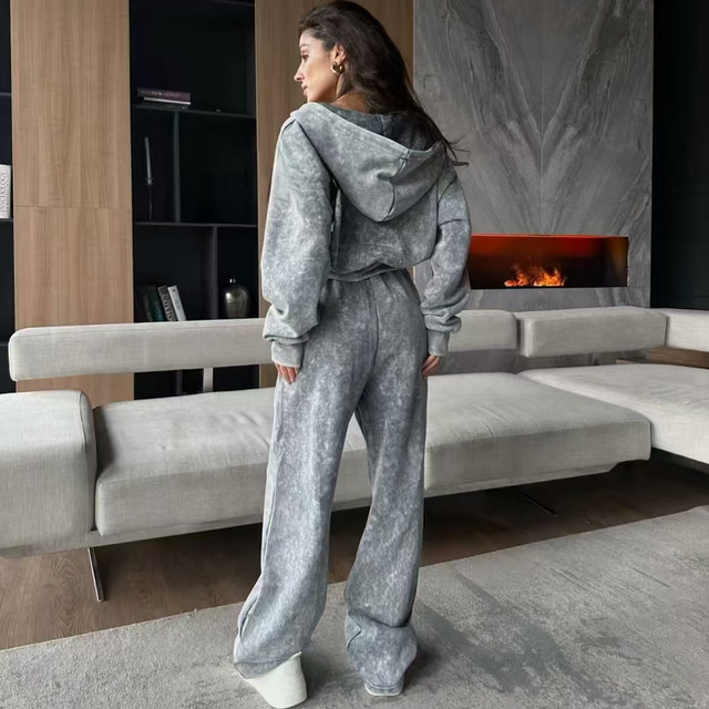 European and American style fashionable casual hooded sweatshirt and pants two-piece set Hooded top casual pants set