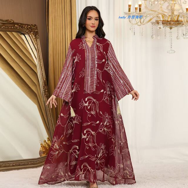 New Middle Eastern Embroidered Sequin Robe Ethnic Style Tassel Dress Embroidered Sequin Dress
