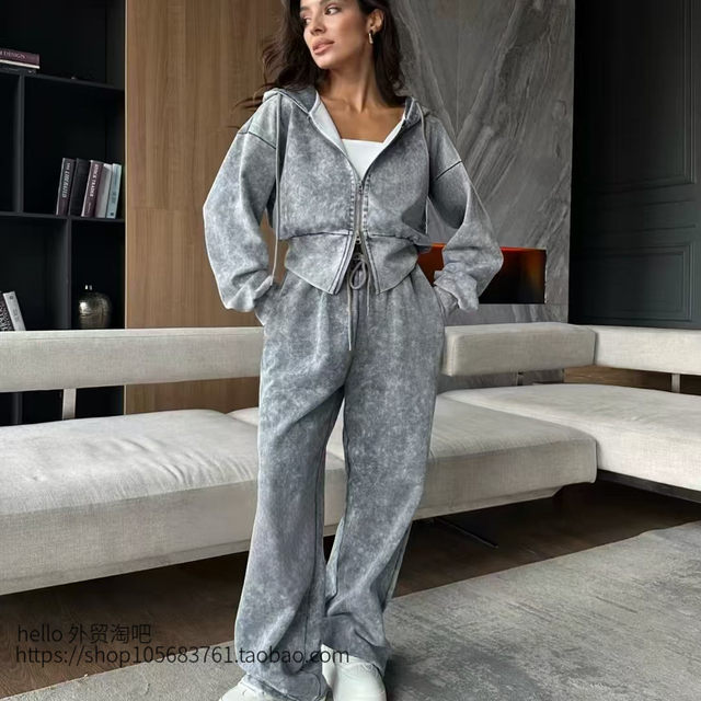 European and American style fashionable casual hooded sweatshirt and pants two-piece set Hooded top casual pants set