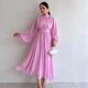European and American Style Half-High Neck Zipper Long-Sleeve Flared Dress Half High Neck Chiffon Dress