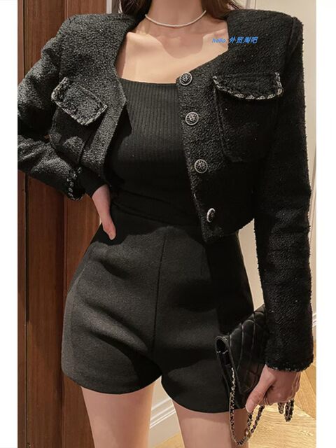 European and American Style New Autumn and Winter High-Waisted Woolen Shorts, Loose Casual Wide-Leg Pants High Waisted Shorts