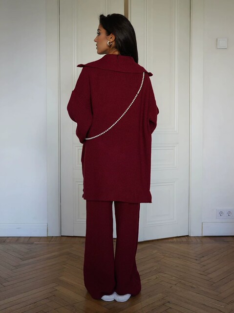 European and American Style Solid Color Half-Zip Sweater and Pants Set