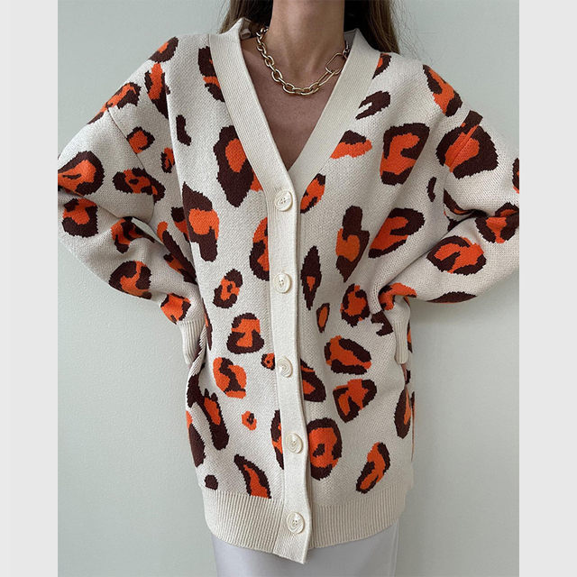 European and American Autumn and Winter V-Neck Color-Block Knitwear Loose Sweater V-Neck Colorblock Loose Sweater