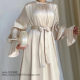 Dubai Elegant Satin Lantern Sleeve Lace-Up Dress