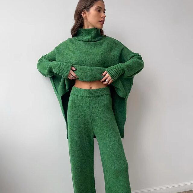 European and American Style Autumn and Winter Loose Knit Sweater and Pants Set