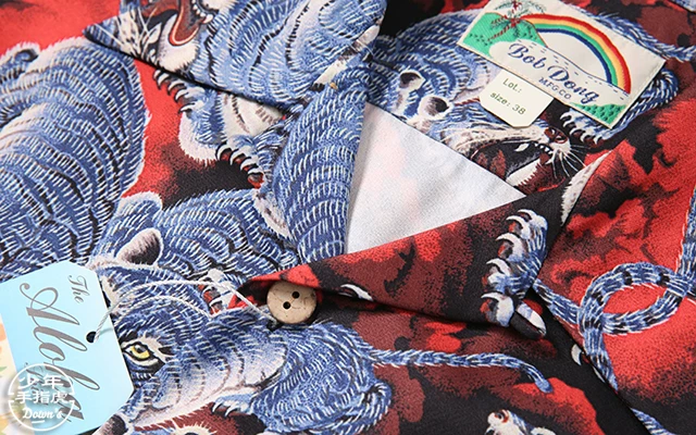 Hawaii Aloha Shirts Cuban Leading Baihu pattern Hawaii retro casual short -sleeved shirt