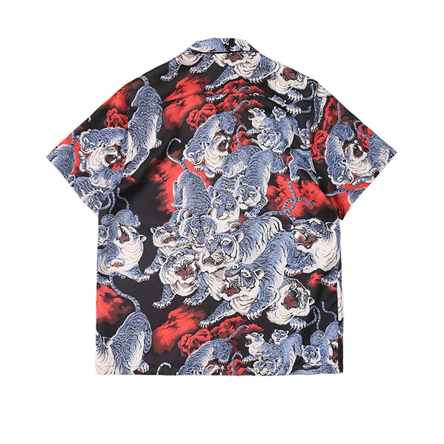 Hawaii Aloha Shirts Cuban Leading Baihu pattern Hawaii retro casual short -sleeved shirt