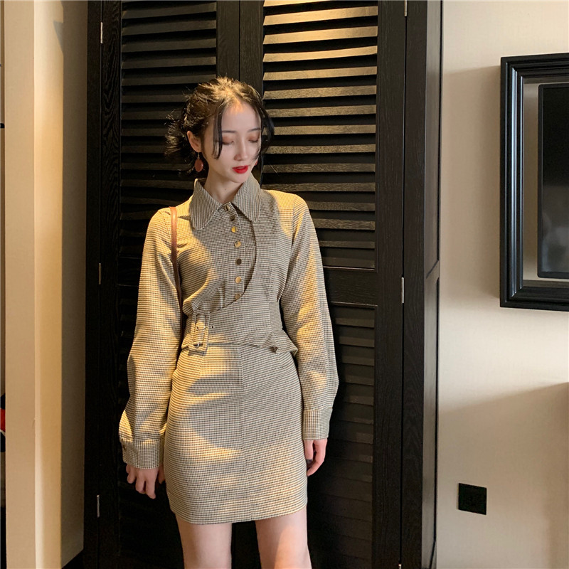 2019 early autumn new style waist slimming dress ladies small fragrance skirt temperament long sleeve slim bottoming skirt women