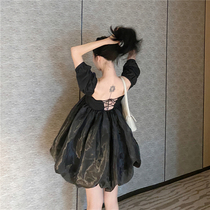 Sexy Dew Back Casings Waistcoat Super Fairy Fluffy Skirt Discrepance Girl Dress Temperament Goddess Van Retro Little Black Dress Summer