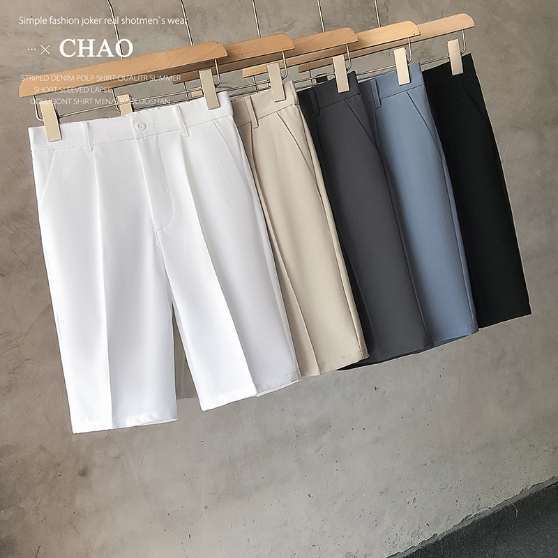 Summer Thin Casual Shorts for Men, Loose Fit, Hong Kong Style, High-End Mid-Length Dress Pants for Men