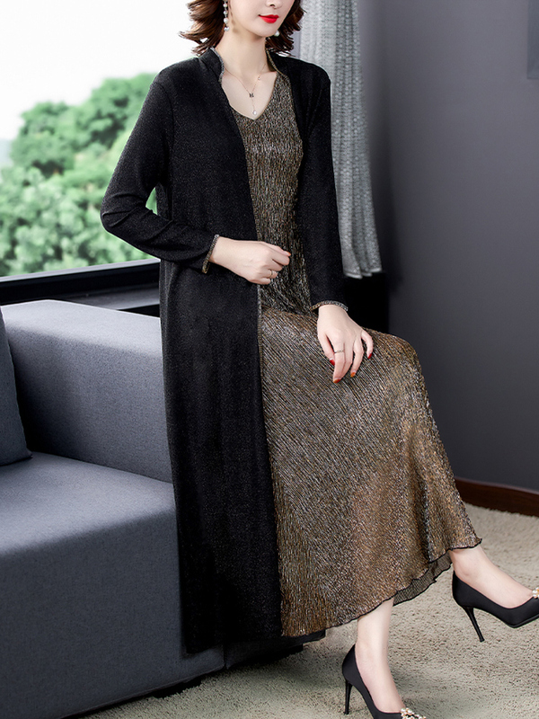 Middle-Aged Mother's Dress, Women's Spring and Autumn Elegant Cardigan, Stylish Big-Name Windbreaker Jacket Two-Piece Set, Plus Size