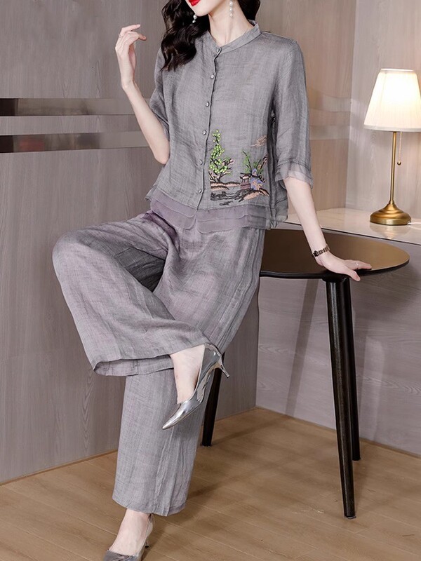 Ramie Cotton Linen Top, Linen High-End Summer Fashion Two-Piece Suit, Women's Stylish Mom Summer Casual Suit Ramie Cotton Linen Top, Linen High-End Summer Fashion Two-Piece Suit, Women's Stylish Mom Summer Casual Suit