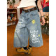 C2 homemade / graffiti ພິມ jeans ສາມໄຕມາດ summer ແມ່ຍິງໃຫມ່ວ່າງ bf ແບບເດັກນ້ອຍມ່ວນ pants