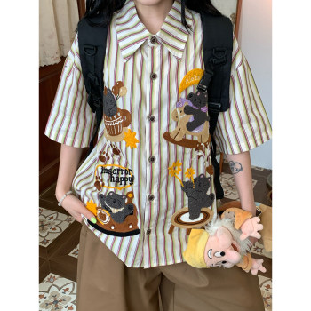 C2 homemade/american graffiti style striped shirts for men and women, ວ່າງແລະມ່ວນ tops casual ກາຕູນ, trendy