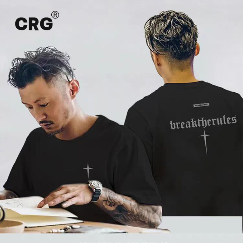 Hong Kong Trendy Brand Short-Sleeved Men's T-Shirt Summer Pure Cotton Men's Top American Retro Loose Base Shirt Half-Sleeve