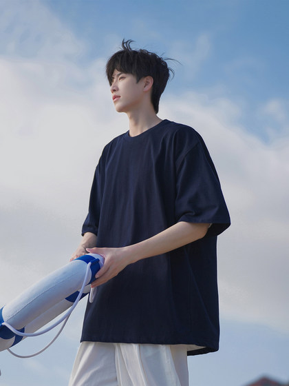 @港仔文艺男 纯棉白色短袖t恤男女夏季重磅日系男生打底半袖上衣