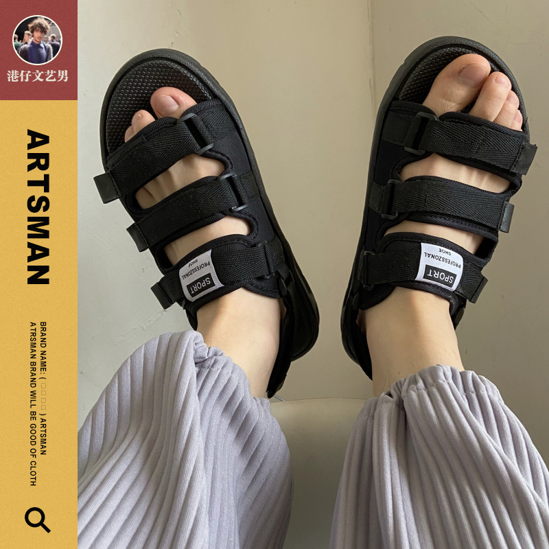 @Hong Kong Aberdeen Art Men Velcro sandals men's summer new trend outer wear soft bottom non-slip sandals and slippers shoes beach shoes