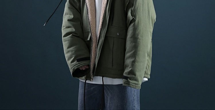 仔 艺 Áo khoác dạ nhiều túi đôi mùa đông Quần áo cotton phong cách Harajuku xu hướng nam cộng với áo khoác nhung áo cardigan nam