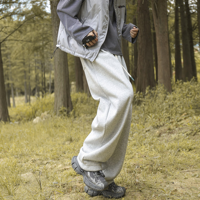 @澳门 literary men’s gray drawstring sweatpants men’s spring and autumn sports pants Japanese loose boys’ straight casual pants