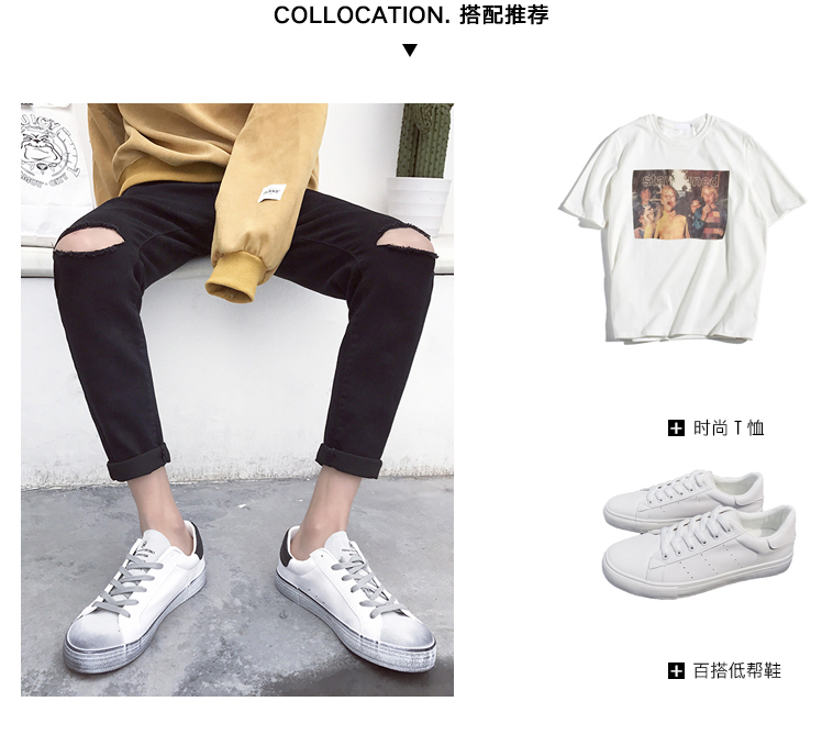 Phiên bản Hàn Quốc của xu hướng quần tây hoang dã giản dị mùa hè Quần jeans ôm sát kiểu dáng quần dài nam kiểu quần lửng - Quần jean quần jean nam rách