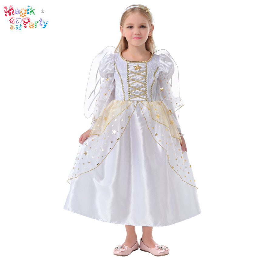 Halloween Children Show Costume Girls White Angel Princess Dress Copalys Masquerade Show Dress